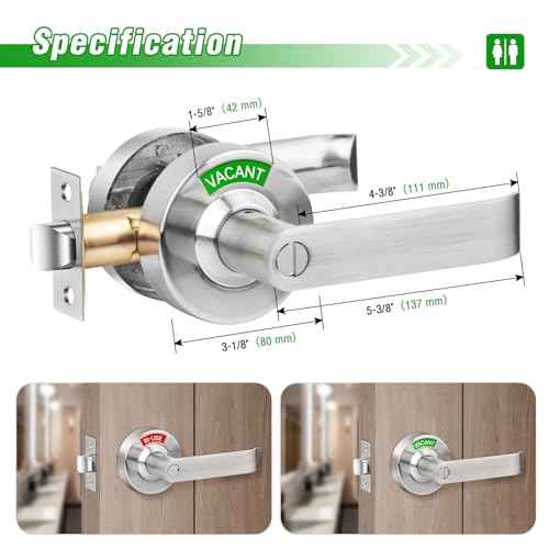Indicator Privacy Lock and Door Lever,Vacant Occupied Bathroom Knob with Privacy in-Use or Vacant Indicator Lock,ANSI Grade2 Commercial Door Handle for Public Restrooms Toilet