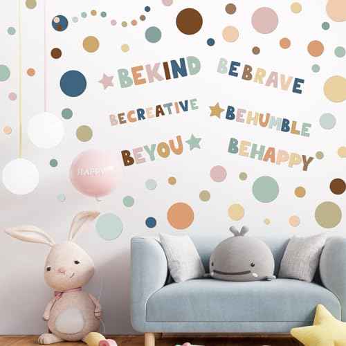 TaoBary 332 Pieces Polka Dots Wall Sticker Colorful Inspirational Circle Wall Decal Motivational Phrases Sticker Letter Sticker Be Thankful, Be Brave Decal for Classroom Nursery Playroom (Boho)