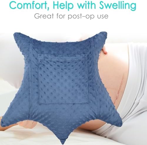 Star Shape Hysterectomy Recovery Pillowy for Hysterectomy Recovery Must Haves with 2 Pockets Products Gifts Tummy Tuck Abdominal Surgery Cushion, Minky Dot Denim Blue