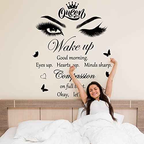Inspirational Quotes Wall Decals Vinly Beauty Eyes Eyelash Wall Sticker Motivational Phrase Wall Decal Removable Positive Lettering Saying Sticker for Women Girls Bedroom Living Room Bathroom Decor