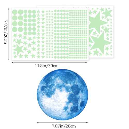 492 Glow in The Dark Stars & Moon Space Galaxy Universe Planet Wall Decals - Blue Glowing Stars Stickers for Kids Bedroom, Nursery & Living Room Decor