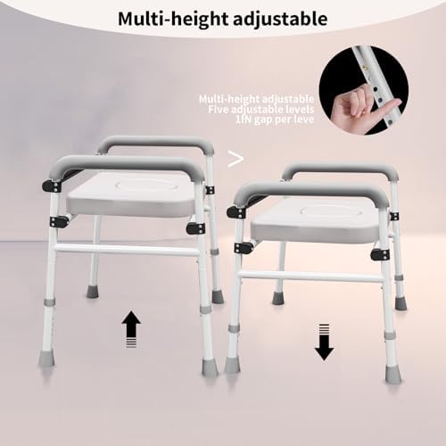 Toilet Seat Riser Adjustable Height Elevated Shower Commode Chair with Handles and Thick Soft Pad