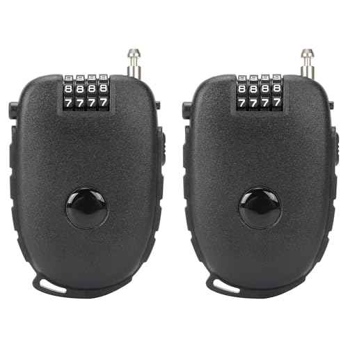 2 Pack 4-Digit Combination Lock with 27.5 Inch Quickly Retractable Steel Cables - Keyless Security for Bike, Helmet, Ski, Snowboard, Stroller, Luggage, Door, Gate, Fences, Backpack & More