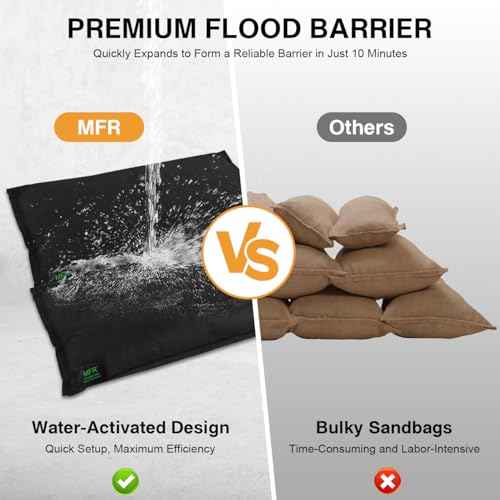 MFR Water Activated Flood Bags for Flooding, Home, Doorway, Driveway, Garage Sandless Sand Bags for Anti Flood Barrier 2ft x 1.3ft, 6-Pcs
