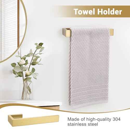 Brushed Gold Bathroom Hardware Set, 4-Piece Bath Towel Bar Set SUS304 Stainless Steel Towel Rack Set for Bathroom, 23.6 inches Bathroom Towel Holder Set Wall Mounted