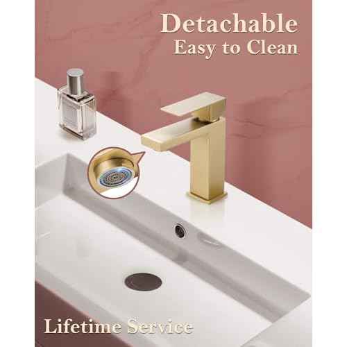 Brushed Gold Single Hole Bathroom Faucet - 304 Stainless Steel, Low-Profile Design with Metal Pop-Up Drain for Modern Vanities, Easy Install