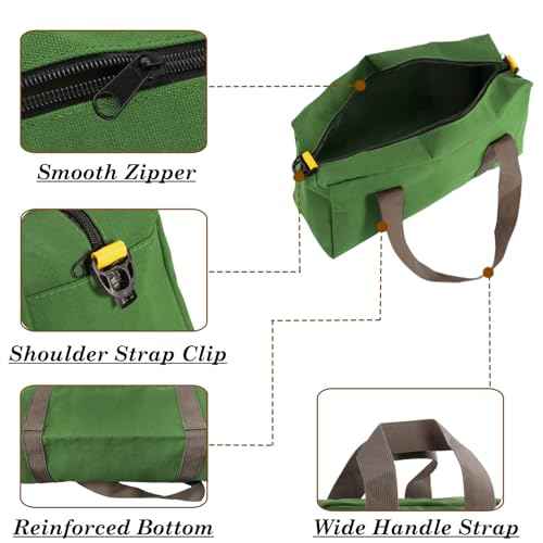 Small Tool Bag, Canvas Wide Mouth Tool Bag, Large Capacity Tool Bags for Men, Portable Home Tool Organizer for Storage Handbag for Screwdrivers, Wrench, Plier, Nails, Pliers Repair Hand Tools -12 Inch