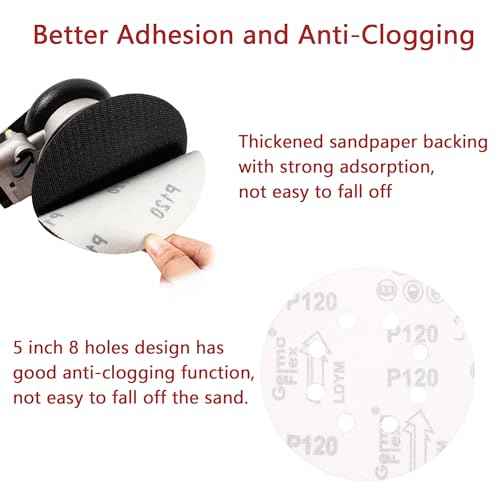 70PCS Sanding Discs 5 Inch 8 Holes, Sander Pads Hook and Loop Sandpaper for Random Orbital Sanders 40/80/120/240/320/400/600/800 Grits (Not for Mouse Sander)