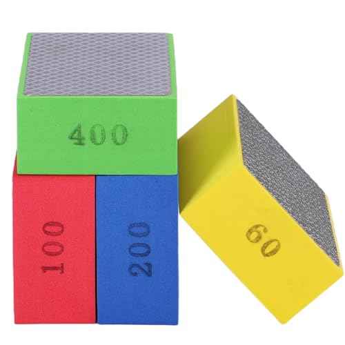 XKDOUS 4PCS Diamond Hand Polishing Pads, 60/100/200/400 Sanding Pads Tile Tools Sanding Block Polishing for Ceramic Tile Glass Stone Marble Granite Metal Grinding