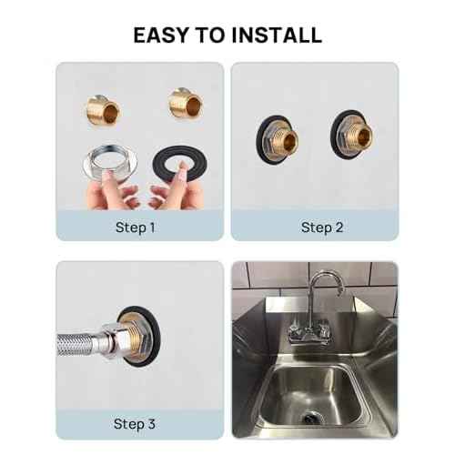4" Center Hand Sink Faucet Kitchen Faucet Wall Mount Back Mount, Commercial Sink Faucet for Restaurant Triple 3 Compartment Sink, Gooseneck Knob Handle 2 Hole Industrial Laundry Bar, Brass
