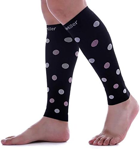 Doc Miller Calf Compression Sleeve – Footless Socks for Women & Men, 20-30mmHg, Shin Splint & Leg Cramp Support, Varicose Veins, Knee High, 1 Pair, Polka Dot