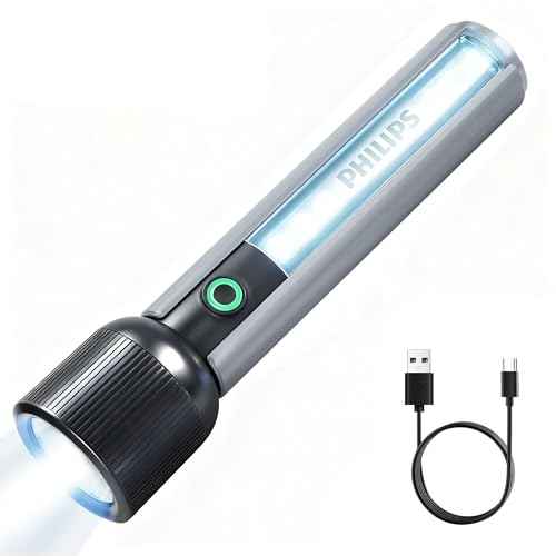 PHILIPS SFL1183 Bright 400 Lumens Tactical Torch High Lumens with 6 Modes,Rechargeable LED Flashlights, 2000mAh, Waterproof,Handheld Flash Light for Emergencies, Camping, Hiking