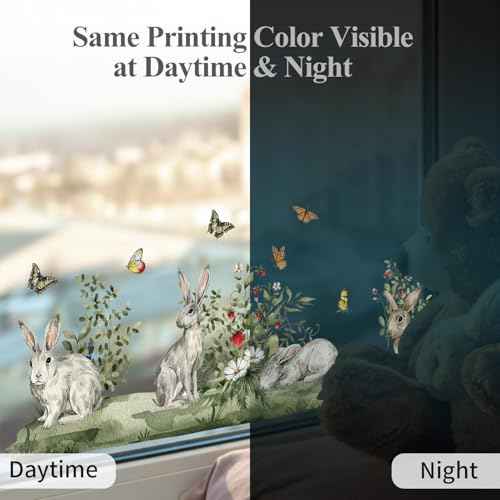 Spring Woodland Forest Animals Window Decals, Vinyl Non-Adhesive Double-Sided Static Clings, Rabbit, Butterfly, Grass, Anti-Collision Stickers for Kids Bedroom Windows Glass Home Decor