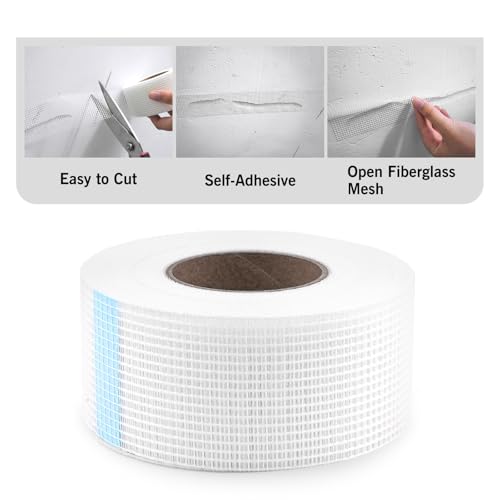 ROLLINGDOG Drywall Joint Tape, 2'' x147 ft Fiberglass Mesh Tape, Self-Adhesive Drywall Repair Tape for Wall Crack Repair, 1 Roll