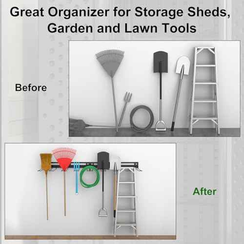 Garage Wall-Mounted Rack, Tool Storage Rack, Garden Tool Rack, Hanging Storage Rack for Yard Tools, Anti-Rust - Easy Installation (2-Pack)