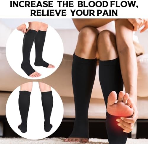 Nuanchu 3 Pairs Open Toe Zipper Compression Socks 20-30mmhg Men Compression Stockings Knee High Zipper Support Socks for Men Women Swelling Edema
