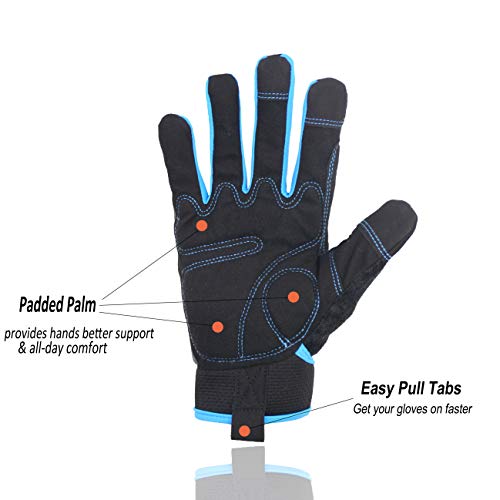 HANDLANDY Work Gloves Mens & Women, Utility Safety Mechanic Working Gloves Touch Screen, Flexible Breathable Yard Work Gloves (Large, 3 pairs Grey)