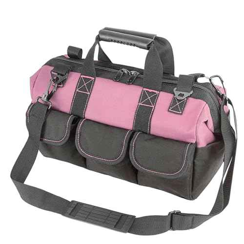 Women Heavy Duty Tool Bag Storage Organizer for Tools,16 x 7.5 x 10.5 inches,50 Pound Capacity, 600D Polyester Fabric (Pink)
