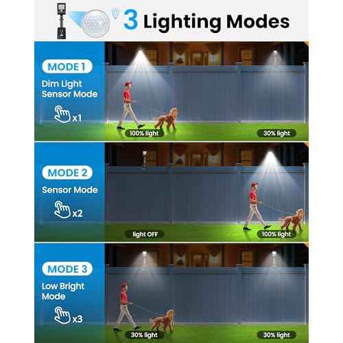 1-Second Install Solar Fence Lights, 360¡Æ Adjustable Clip on Solar Lights for Fence, 60 LEDs 600LM Motion Sensor Security Light for Fence, Yard, Deck, Camping(4 Pack)