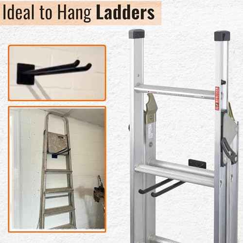 Ladder Hangers for Garage Wall - Hooks Heavy Duty - Hooks for Garage Wall Hanging - Shed, Yard and Garage Tool Hanger for Folding Chairs, ladders and Garden Tools
