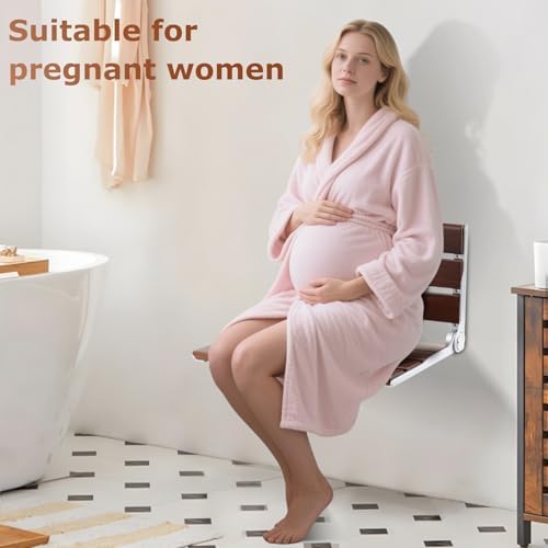 Wall Mounted Shower Seat - 16IN Shower Benches for Inside Shower with 400LB Capacity, Fold Down Shower Seat for Elderly, Disabled & Pregnant Women, Non-Slip Red Shower Chair, [2025 New Upgrade]