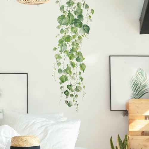 Green Plant Vine Wall Sticker - Evergreen Ivy Leaves for Bedroom & Living Room - 22x28.7 Inch