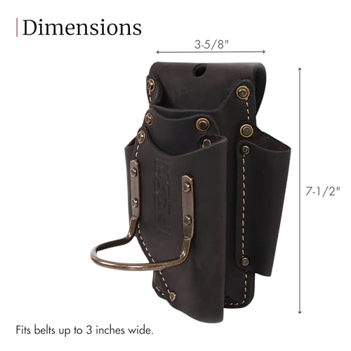 FESA Small Leather Tool Pouch - 5-in-1 Heavy Top Grain Leather Small Tool Pouch with a Steel Hammer Loop, 4 Pockets & Reinforced Heavy Duty Rivets - Fits Belts up to 3" - Handcrafted