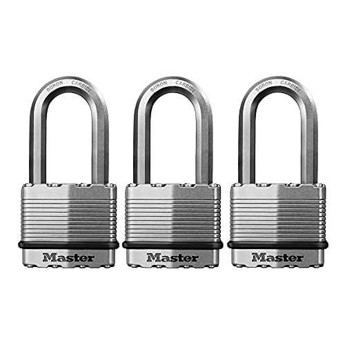 Master Lock M5XTRILH Magnum Heavy Duty Outdoor Padlock with Key, 3 Pack Keyed-Alike Silver