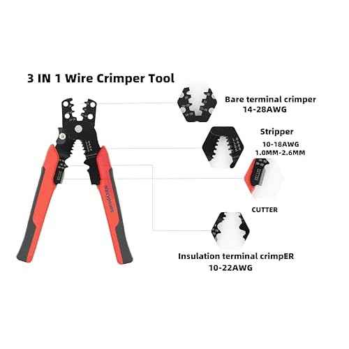 3 in 1 Wire Crimping tool 26-10 AWG with wire stripper,cutter,crimper for insulated,Bare,Heat Shrink connectors.