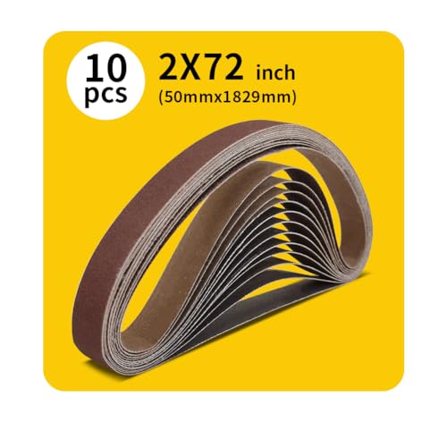 10 Pcs 2 x 72 Inch Assorted Aluminum Oxide Belt Sander Sanding Belt - 2 Each of 80/120/150/240/400 Grits