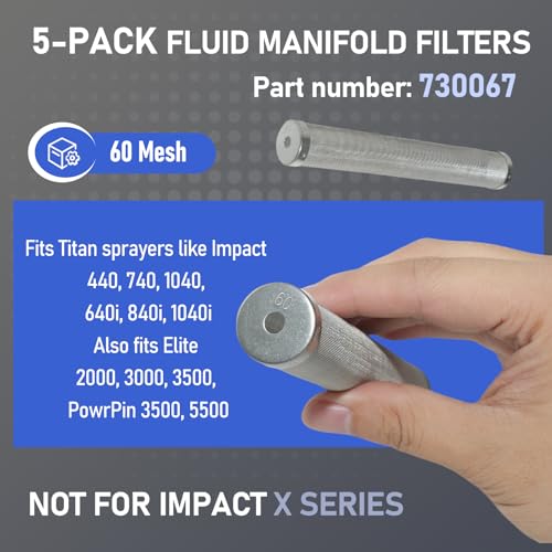 5-Pack 730-067 60 Mesh Fluid Manifold Filter, Compatible with Titan 440 Paint Sprayer, 540, 640, 740, 1040i, 640i, 840i, Elite 2000, PowrPin 3500 5500, Paint Sprayer Parts Replacement