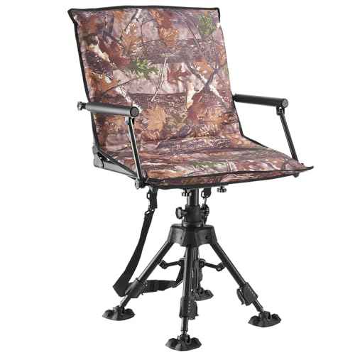 VEVOR Hunting Chair, 360¡Æ Silent Swivel, Foldable Portable Blind Chair, Heavy-Duty Steel Frame Ground Stool Seat, with Armrests, Cover, Anti-Sink Feet, Height Adjustable, 350 Lbs Capacity for Camping