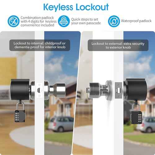 AST Door Knob Lockout Device with Passcode Padlock, Childproof Door Knob Cover, Lock Out to Smart Doorknob. Safety Cover for Faucet, Valve, Spigot. Prevent Access to Keyhole, Matte Black