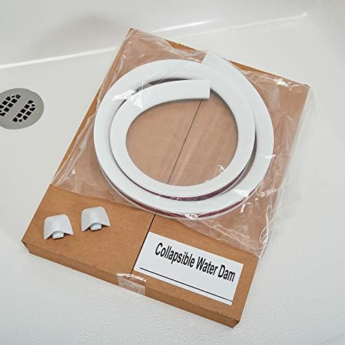 Collapsible Shower Dam - Water Threshold Barrier Stopper for Curb Free Shower/Easy Wheelchair Roll in/Use with Weighted Curtain for Full Splash Guard/Neutral/Radius End Caps/ 66"