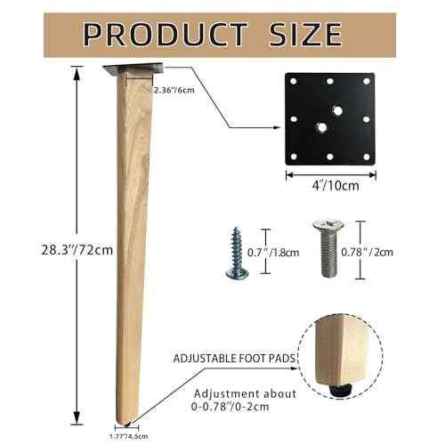 QLLY 28 inch Slant Wooden Table Legs, Solid Wood Angled Desk Legs, Furniture Legs, Set of 4, Easy to Install - Perfect for DIY Dining Tables, Coffee Tables, and Benches (Natural, 28")