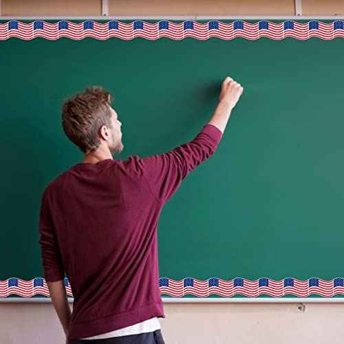 Whaline 69Ft 4th of July Bulletin Board Border 60 Sheet Patriotic American Flag Trim Border Stickers Self-Adhesive USA Flag Border Decals for Independence Day Memorial Day Classroom Decoration