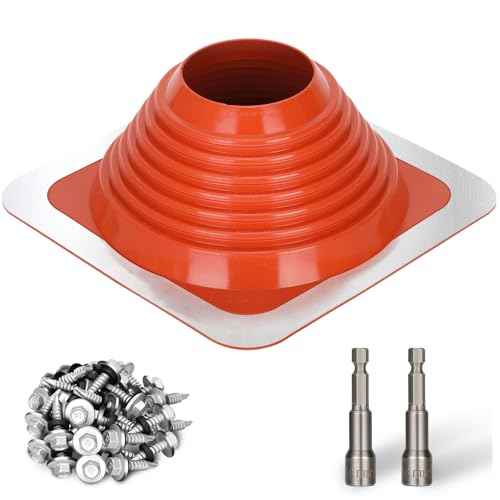 #6 Metal Roof Pipe Flashing Boot, Metal Roofing Pipe Flashing Boot Fits Pipe OD 5" to 9" Wide, Includes Flexible Silicone High Temp Roof Vent Boot, Hex Socket x2, Roofing Screw x50, Square Base, Red