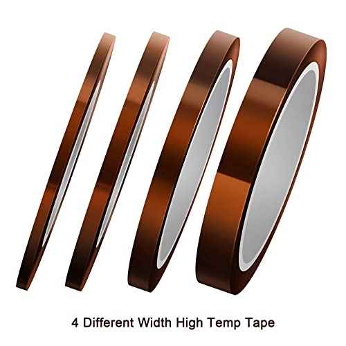 Luter 4 Rolls of Heat Resistant Tape High Temperature Polyimide Adhesive Tape for Sublimation, 3D Printer, Wave Soldering (3 mm/5 mm/8 mm/12 mm x 33 m, Fawn)