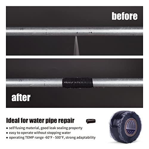 Self Fusing Silicone Tape Leak Seal - 1 In 10 Ft Black No Adhesive Waterproof Silicon Rubber Self Amalgamating Tape for Hose Repair/Pipe Leak Sealing/Electrical Insulating (Pack of 1 Roll)