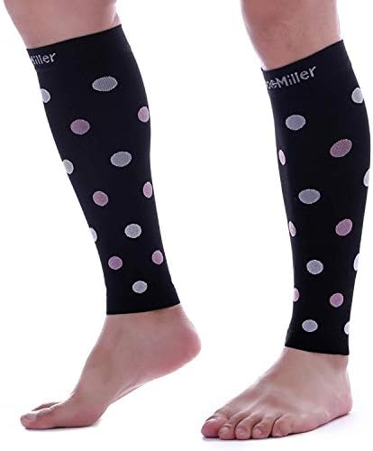 Doc Miller Calf Compression Sleeve – Footless Socks for Women & Men, 20-30mmHg, Shin Splint & Leg Cramp Support, Varicose Veins, Knee High, 1 Pair, Polka Dot