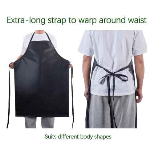 2Pack Waterproof Rubber Vinyl Heavy Duty Apron with Adjustable Butcher Aprons for Kitchen Cleaning Dishwashing Ultra Lightweight Black