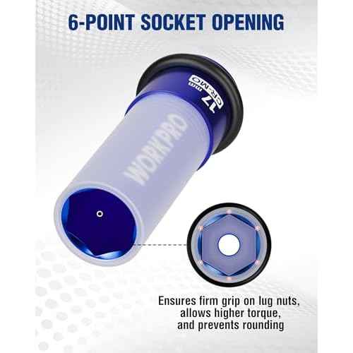 WORKPRO 1/2" Drive Lug Nut Impact Duty Socket, 17mm Deep Thin Wall Socket, Made of Premium Cr-Mo Steel, Non-Marring Lug Nut Wheel Sockets for Car