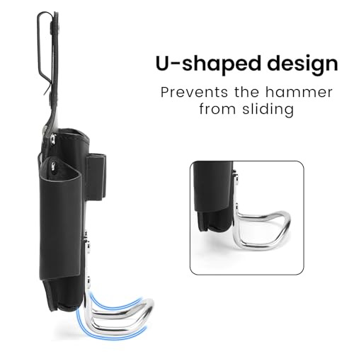 Small Leather Tool Pouch - 6-in-1 Heavy Top Grain Leather Small Tool Pouch with a Steel Hammer Loop,Hammer Holder Reinforced Heavy Duty Rivets - Fits Belts up to 2.5"