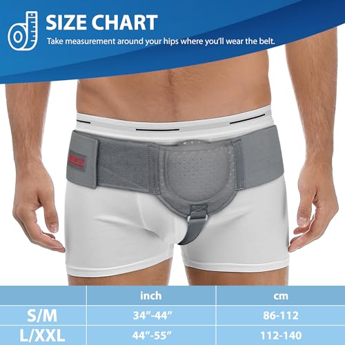 ORTONYX Inguinal Hernia Belt for Men and Women with Removable Compression Pad and Adjustable Waist Strap, Hernia Support Truss for Inguinal, Incisional Hernias, Left/Right Side - Gray L/XXL