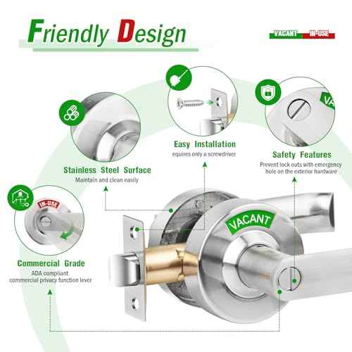 Indicator Privacy Lock and Door Lever,Vacant Occupied Bathroom Knob with Privacy in-Use or Vacant Indicator Lock,ANSI Grade2 Commercial Door Handle for Public Restrooms Toilet