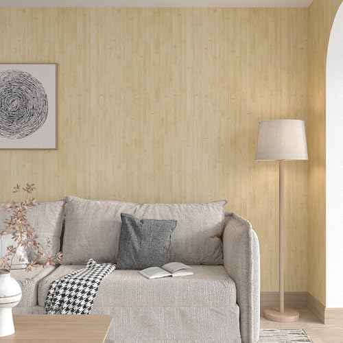 CHIHUT Light Beige Bamboo Wood Grain Peel and Stick Wallpaper Self Adhesive Removable Wood Grain Contact Paper for Cabinets Walls Nature Wood Look Wallpaper for Kitchen Countertops 12''x100''