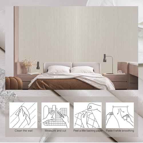 wishFIRE Cream Textured Peel and Stick Wallpaper 15.7"¡¿118" Contact Paper Removable Wood Look Wall Paper Self Adhesive Waterproof Vinyl Wallpaper for Bedroom Kitchen Cabinets Countertop