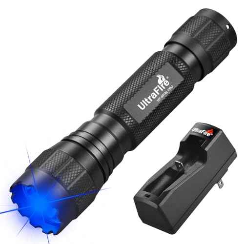 ULTRAFIRE Blue Light Flashlight, 450-460nm Single Mode Blue Led Flashlight, 10W High Power Small Portable Blue Light for Night Fishing and Outdoor Activities-Black House WF-501BL PRO