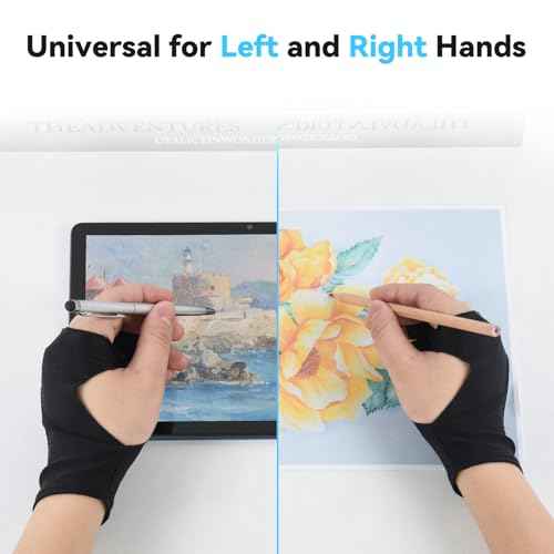 OTraki 4 Pack Drawing Glove Two-Finger Artist Glove for Tablet iPad Sketching Graphic Painting Smudge Guard for Left and Right Hand Black M 3.03x8.07 inch