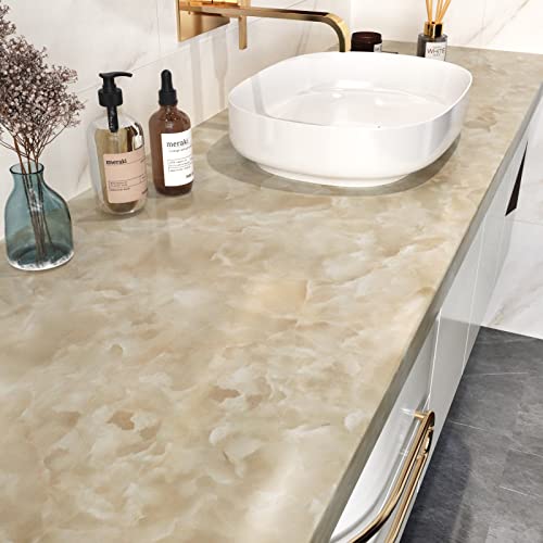 Marble Contact Paper for Cabinets Beige Marble Film Countertop Vinyl Peel and Stick Waterproof Granite Wallpaper Self Adhesive Contact Paper for Countertops Desk Decorative Wrap for Fridge 15.8"x78.7"